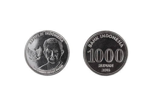 1000 indonesian rupiah coin (2016) isolated on white background.