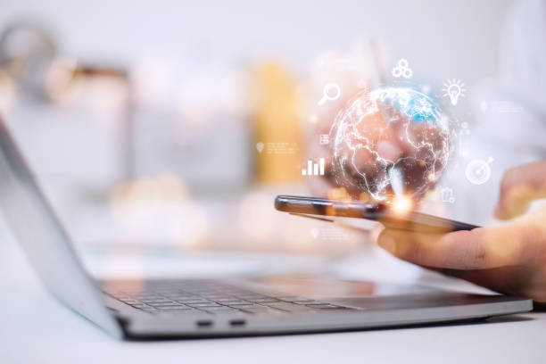 istock People use mobile smartphones. Business global internet connection application technology and digital marketing, Financial and banking, Digital link tech, big data. 1449973835