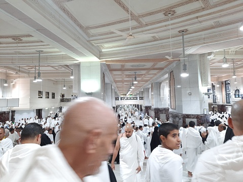 Pilgrims from different countries perform Sa'i between Safa and Marwa hills in Masjid al-Haram, Mecca.