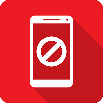 Vector illustration of a smartphone with cancel icon against a red background in flat style.