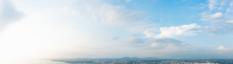 Supersize panorama of Beautiful clear blue sky with white clouds background.