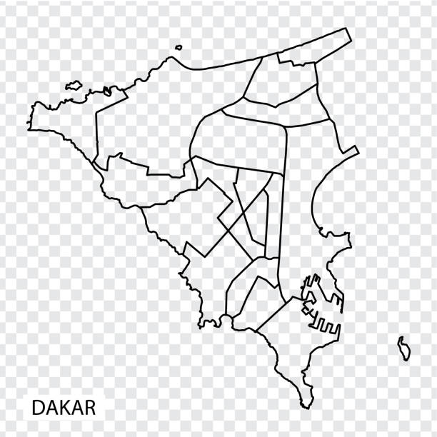 ilustrações, clipart, desenhos animados e ícones de mapa de alta qualidade de dakar é uma capital do senegal, com fronteiras das regiões. mapa de dakar para o design do seu site, aplicativo, interface do usuário.  república do senegal. eps10. - senegal dakar region africa map