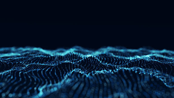 istock Futuristic digital wave. Dark cyberspace. Abstract wave with dots. White moving particles on background. 3d rendering. 1449990027