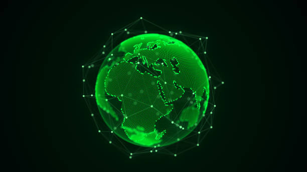 istock Virtual planet Earth with particles and lines. Network connection big data. Abstract technology background. 3D rendering. 1449991538