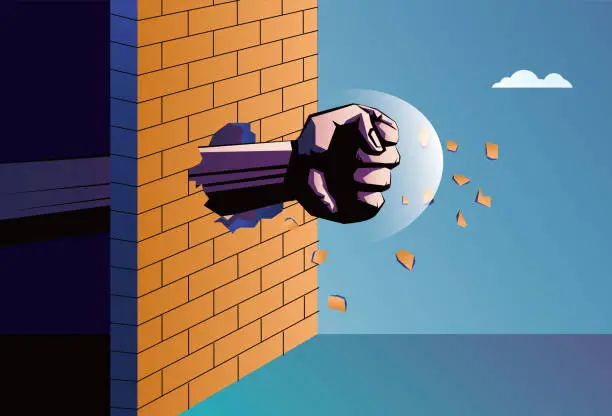 Vector illustration of Punch through the wall