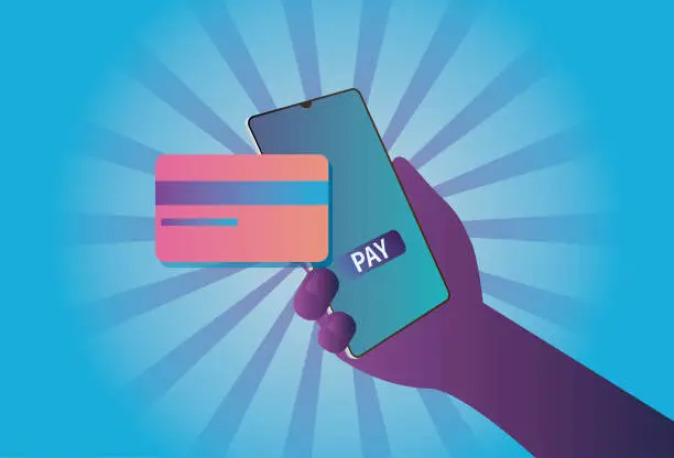 Vector illustration of Mobile phone and bank card payment