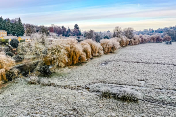 Frosty morning in Guildford  aerial view of Shalford Park Surrey England Europe
