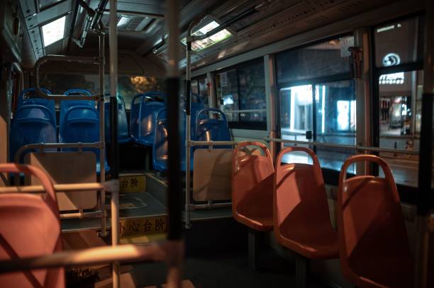 istock Interior of an empty public transportation at night 1449997500