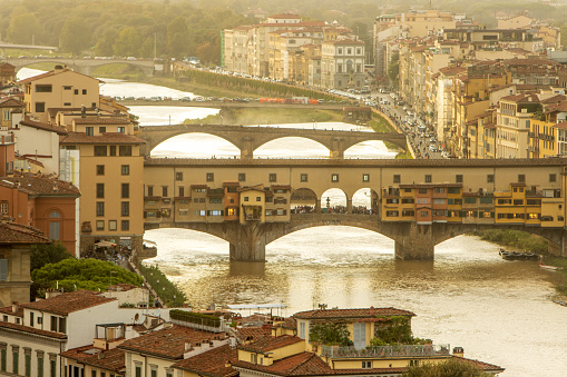 Ponte Vecchio on Arno River of Florence in Tuscany, Italy