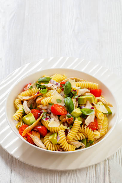 istock Chicken Pasta Salad with Avocado, Tomato in bowl 1449997743