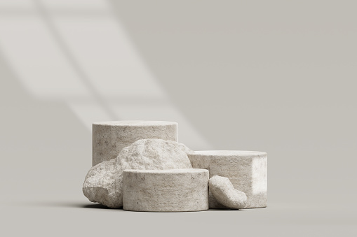 Podio de piedra escenario pedestal de roca escena vacía de lujo producto de visualización de fondo natural para la colocación de productos Renderizado 3D photo