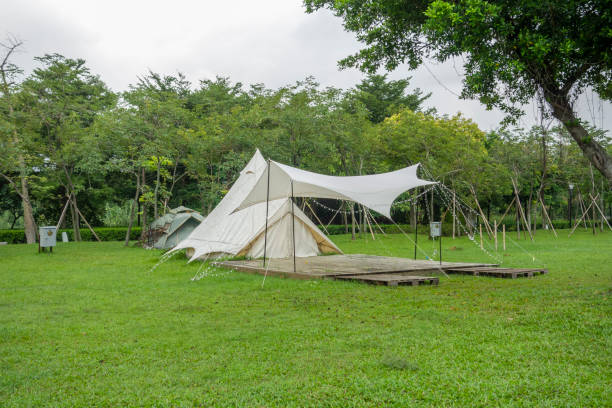 istock Camping tents on the park lawn 1450000975