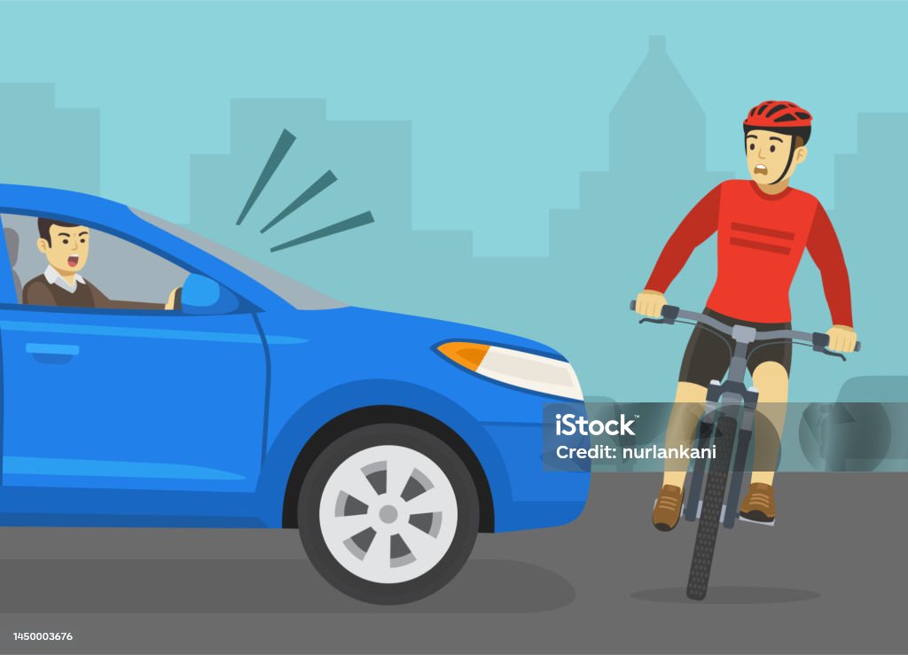 Scared Bike Rider Scared Cyclist Turned His Head And Looking At Blue Suv Cycling Bike ...