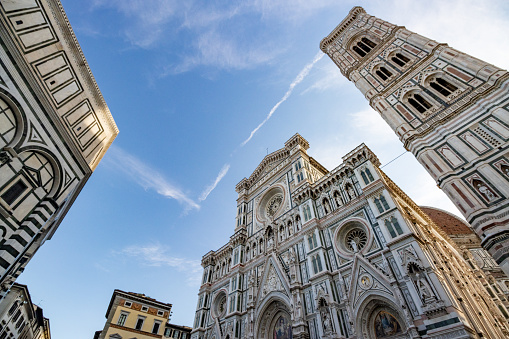Cathedral of Santa Maria del Fiore on Piazza del Duomo of Florence in Tuscany, Italy. Started in 1296 to the design of Arnolfo di Cambio in the Gothic style, it was finished in 1436. The dome was designed by Filippo Brunelleschi.
