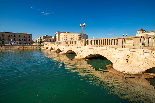 View of Umberto I bridge in Syracuse Sicily. Italy