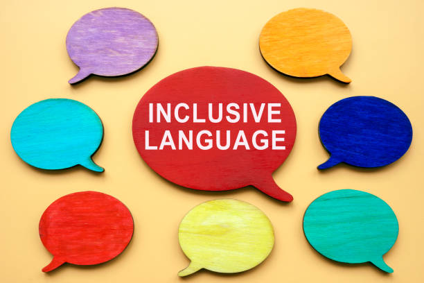 istock Colorful speech bubbles and sign inclusive language. 1450012478