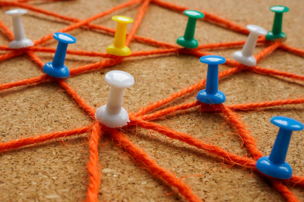istock Web from ropes and pins as symbol of connection and communication. 1450013139