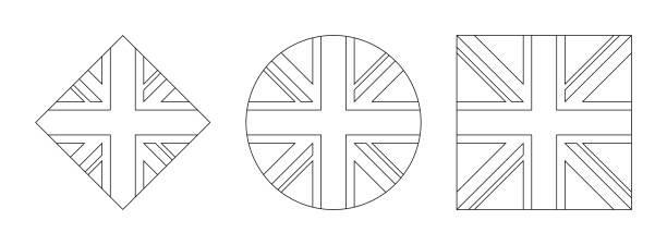 英国フラグのアウトラインセット。白い背景に分離されたベクトルイラスト - british flag backgrounds england english flag点のイラスト素材／クリップアート素材／マンガ素材／アイコン素材