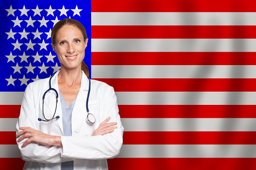 American general practitioner gp on the flag of USA