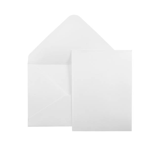 istock Simple paper envelope with blank card on white background, top view 1450015018