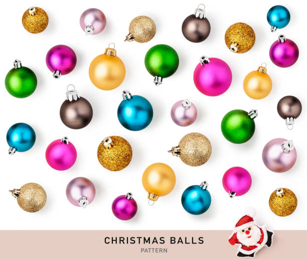 istock Colorful christmas balls pattern isolated on white background 1450017240