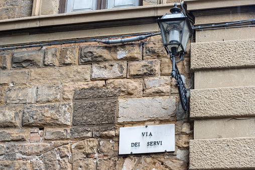Street Name Sign for Via dei Servi at Florence in Tuscany, Italy