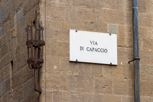 Street Name Sign for Via di Capaccio at Florence in Tuscany, Italy