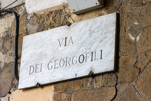 Street Name Sign for Via dei Georgofili at Florence in Tuscany, Italy