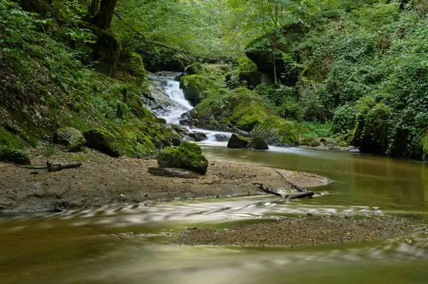 Hiking in the Mühlviertel. Pristine natural landscape in the popular excursion area Pesenbachtal (Mühlviertel). Upper Austria