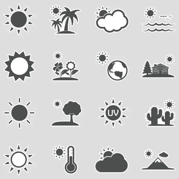 Vector illustration of Sun Icons. Sticker Design. Vector Illustration.
