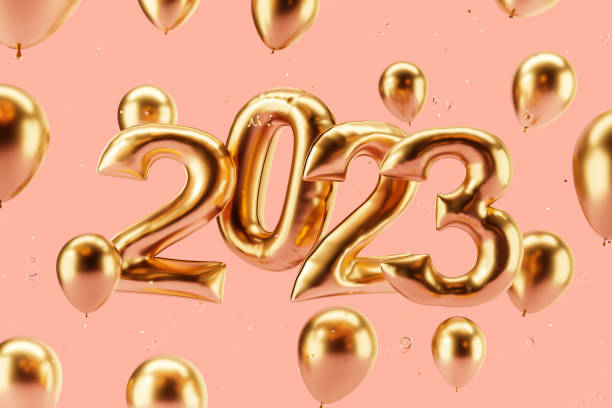 istock 2023 year balloons on pink background 1450023265