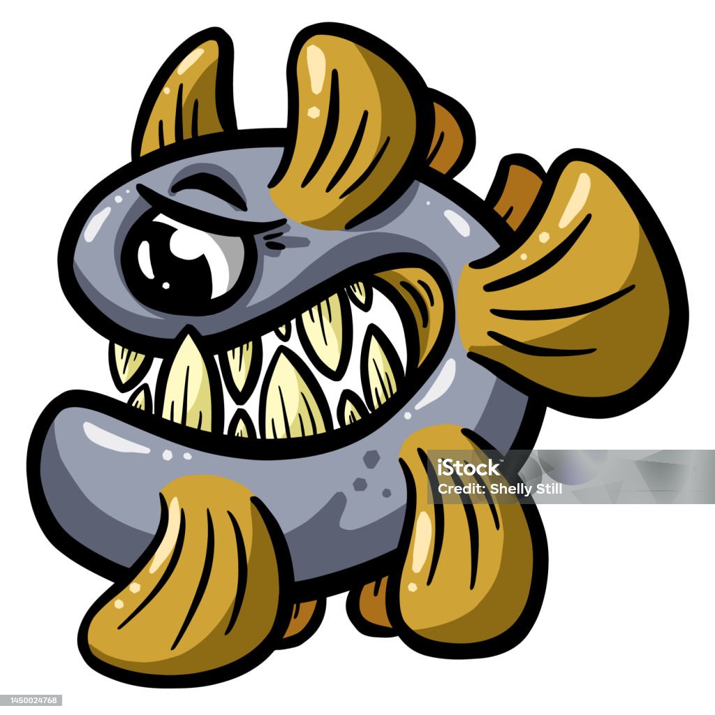 Weird Fish Deep Sea Creature With Big Teeth Cartoon Character In Vector  Illustration Stock Illustration - Download Image Now - iStock