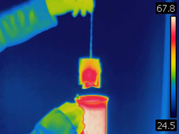 istock Thermal image of woman pulling teabag from hot cup of tea 1450029408