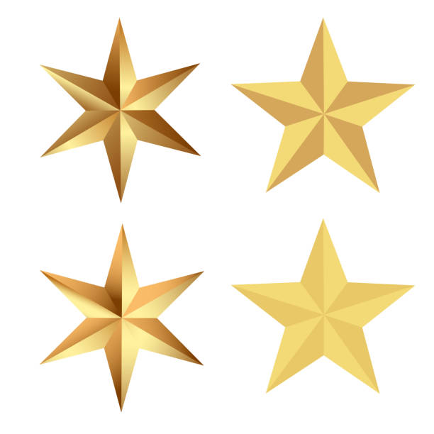 ilustrações de stock, clip art, desenhos animados e ícones de a set of gold stars. glossy christmas yellow badge. design elements for holidays. a shiny yellow metal badge or medal template. vector illustration - christmas backgrounds glitter star shape