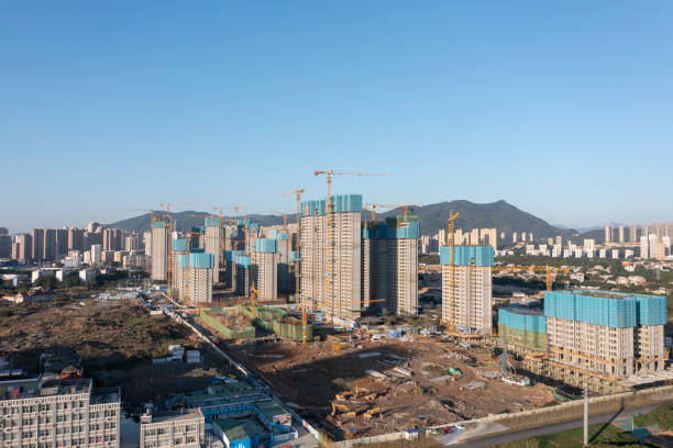 istock Empty land in front of the city construction site 1450040126
