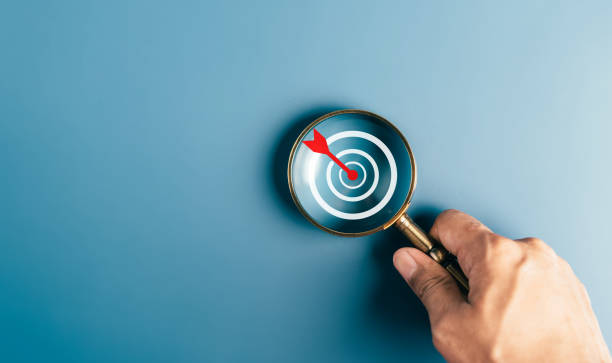 istock Magnifier glass focus to target icon which for planning development leadership and customer target group concept. 1450040773