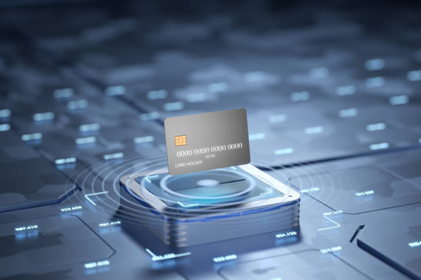istock Reading data from a bank card. The concept of a decentralized exchange. Dark cyber attack concept. 1450043257