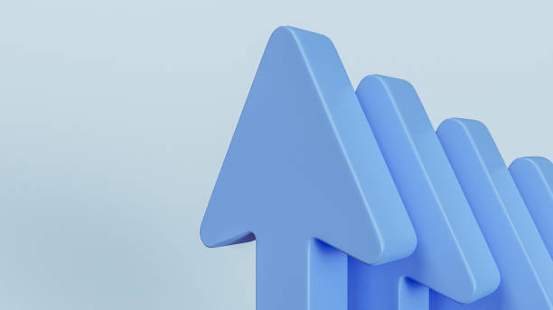 istock Large blue arrows pointing up, success and business growth copy space, 3d render 1450045700