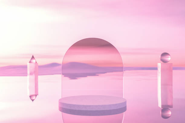 istock 3D podium with copy space for product display presentation on tropical sunset beach abstract background. Tropical summer and vacation concept. 1450047210