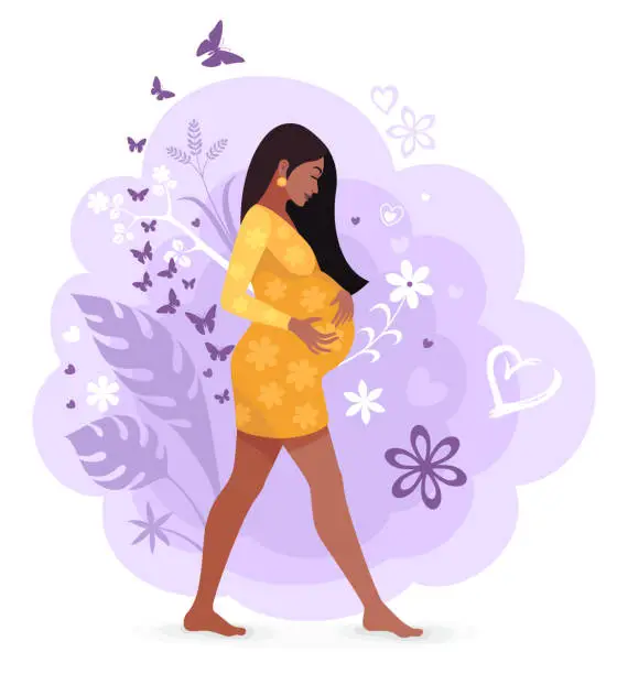 Vector illustration of Pregnancy. Future Indian Mother Care Positive Emotion.