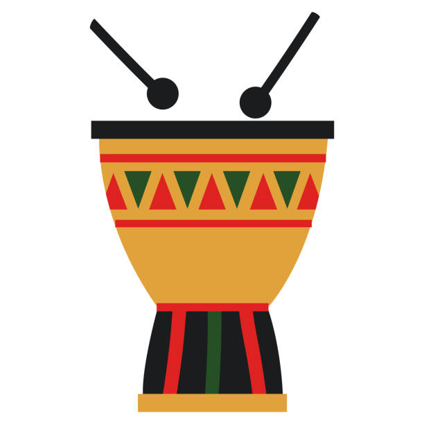 Colorful cartoon style djembe drums. Colorful cartoon style djembe drums. African traditional musical instrument. Isolated on white. Flat design. cartoon of a african bongo drums stock illustrations