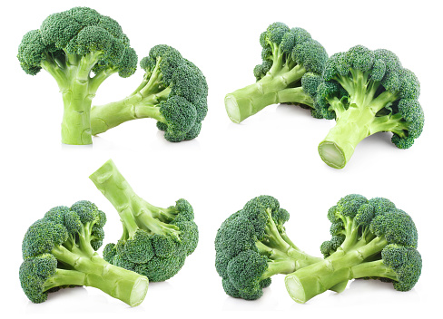 Collection of broccoli, isolated on white background