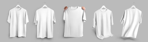 istock White t-shirt oversize mockup, presentation on a wooden hanger, in hands, front view, back view, isolated on background. 1450066430