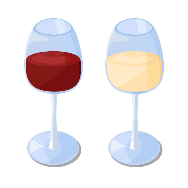 빨간색과 흰색 와인 유리의 벡터 이미지입니다. 와인 두 잔 - white background ideas food and drink lifestyles stock illustrations