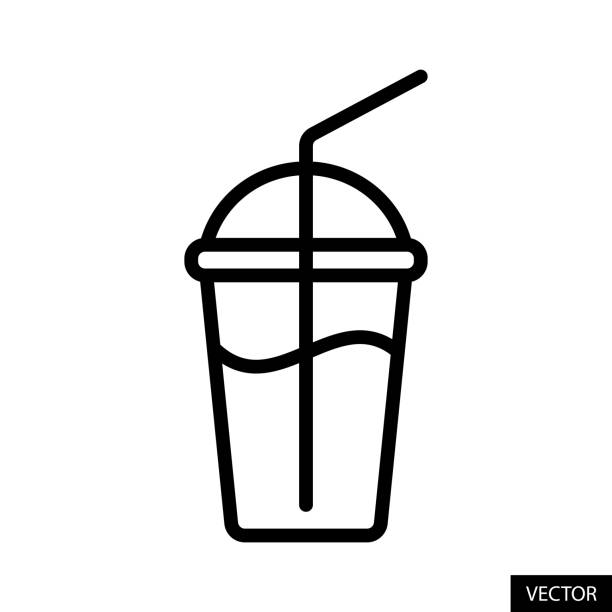 Smoothie cup with straw, Milkshake vector icon in line style design isolated on white background. Editable stroke. Smoothie cup with straw, Milkshake vector icon in line style design for website, app, UI, isolated on white background. Editable stroke. EPS 10 vector illustration. juice bar stock illustrations