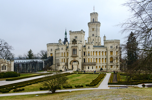 Hluboka Nad Vltavou, Czech Republic - January 24, 2019: View of Castle Hluboka nad Vltavou, South Bohemia