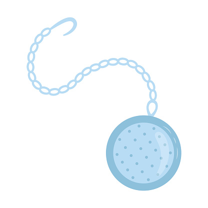 Round shape tea infuser or stainer with chain. Kitchen crockery or tea service theme. Vector flat style illustration isolated on white background.