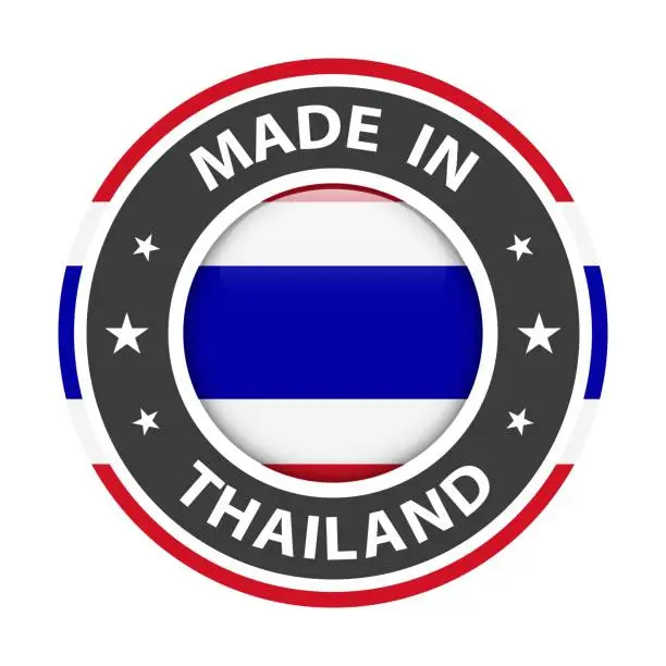 Vector illustration of Made in Thailand badge vector. Sticker with stars and national flag. Sign isolated on white background.