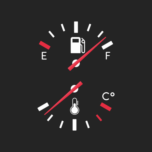 ilustrações, clipart, desenhos animados e ícones de medidor de temperatura do combustível vetorial. - gas gauge full empty