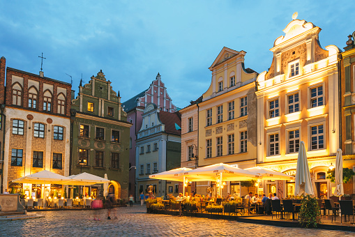 Old Market Square during sunset in Poznan Poland